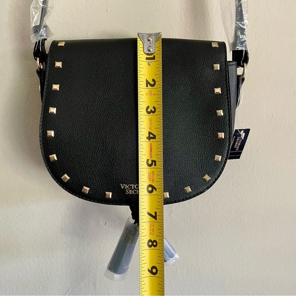 NWT Victoria’s Secret Black Gold Studded Crossbody Saddle Bag Purse - Picture 13 of 16